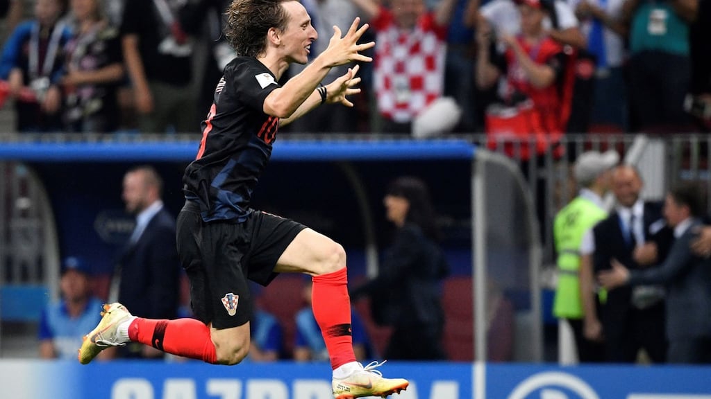 ‘The diminutive Luka Modric from Zadar shows that combination of talent and grit that defines great players.’ Photograph: Alexander Nemenov/AFP.