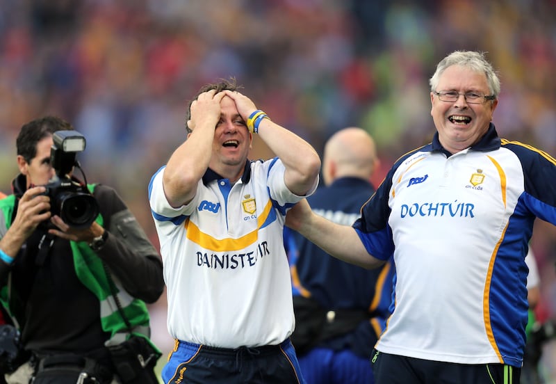 Davy Fitzgerald celebrates after Clare's victory over Cork in the 2013 All-Ireland final replay. Photograph: Alan Betson