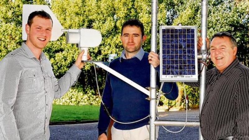 The UCC research team and the device which gives an almost instantaneous read-out of what pollen types might be floating about. From left: Dr David O'Connor, Dr David Healy and Prof John Sodeau