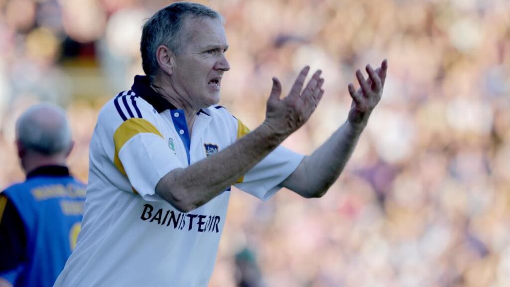 Tipperary manager Eamon O’Shea encouraging his team against Cork. Photograph: Morgan Treacy/Inpho.