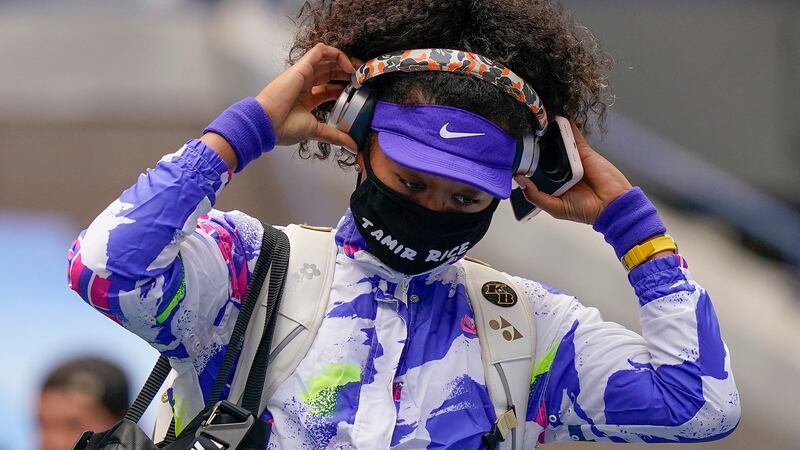 Naomi Osaka’s seventh facemask bore the name of Tamir Rice, a 12-year-old boy killed by a policeman while playing with a toy gun in 2014. Photograph: AP