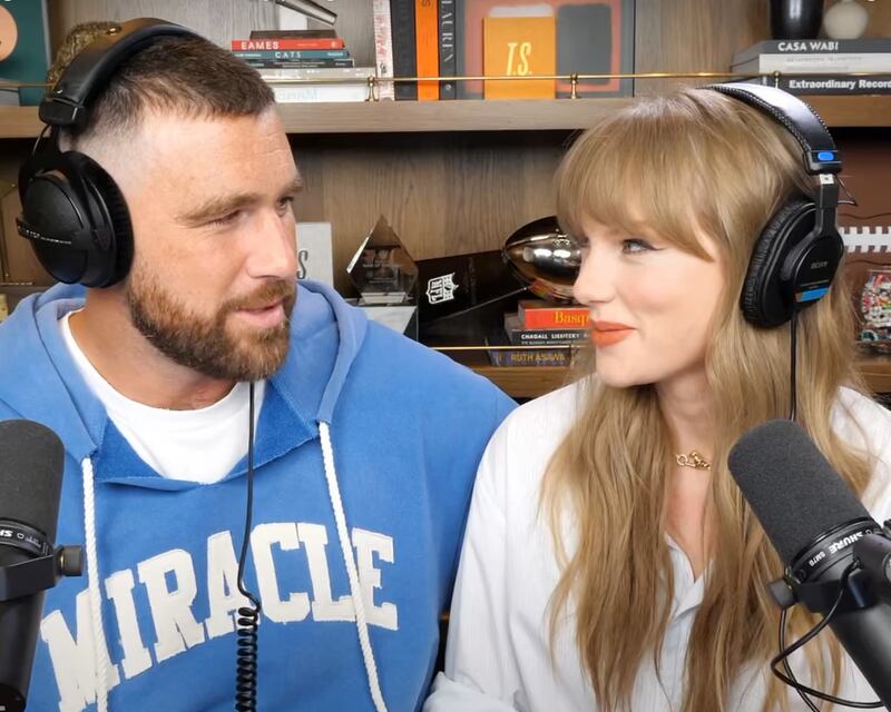 Travis Kelce and Taylor Swift on the New Heights podcast