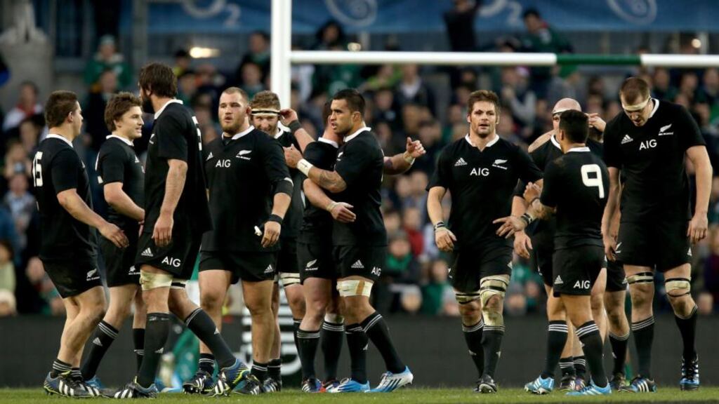 Richie McCaw and the New Zealand players after Sunday’s win over Ireland. “Everyone has a lot of faith in the group,” said New Zealand coach Steve Hansen. Photograph: Ryan Byrne/Inpho.