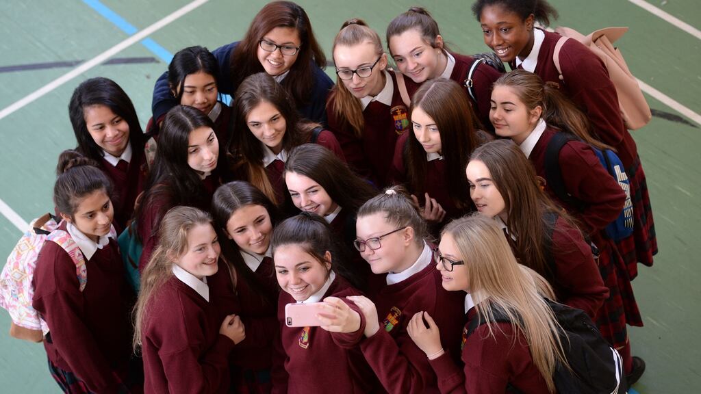 What’s great about being a girl? Girls “don’t have to look hard or tough”. Transition year students from Mercy Secondary School, Inchicore, Dublin, speaking on the UN International Day of the Girl. Photograph: Dara Mac Dónaill