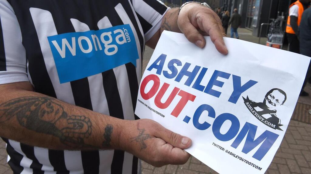Newcastle United fans continue to voice their displeasure at how Sports Direct owner Mike Ashley runs the club. Photo: Owen Humphreys/PA Wire.