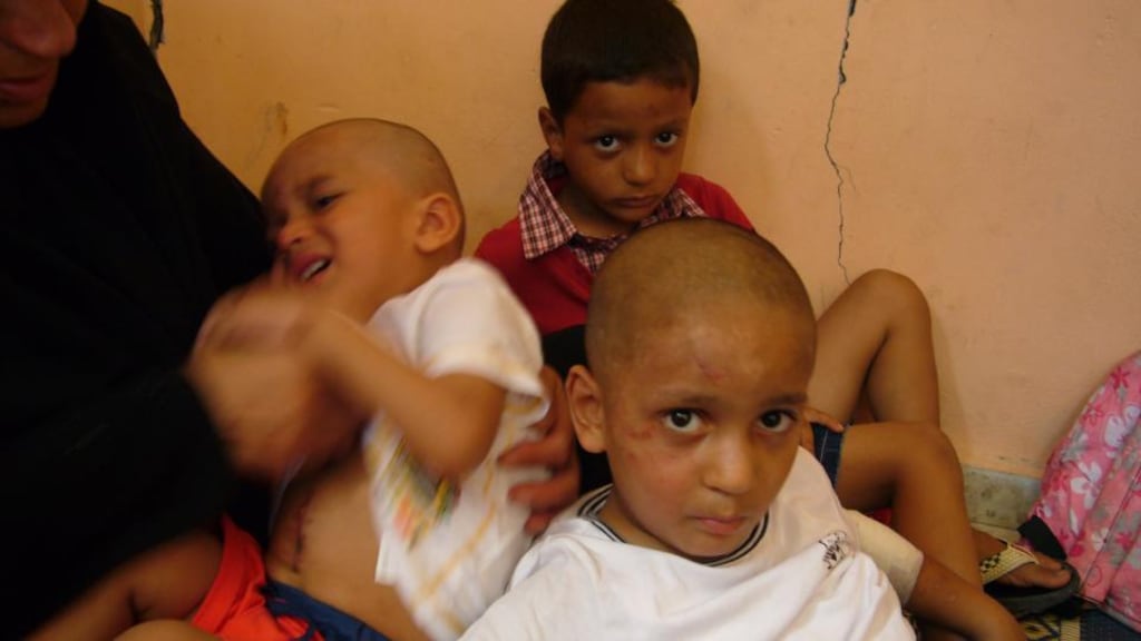 Mohamed, Mussab and Omar Wahdan were among 30 people wounded when the house they were sheltering in was hit by Israeli rockets. Photograph: Lara Marlowe