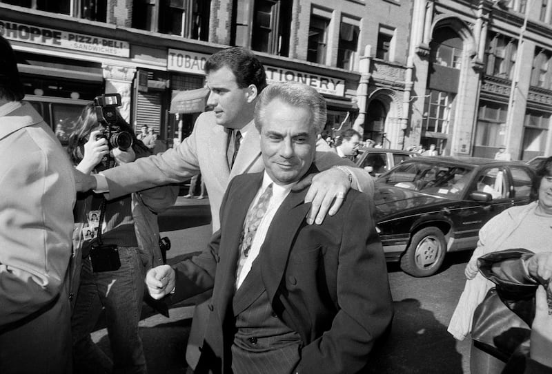 John Gotti, the boss of the Gambino crime family, leaving court in New York in February 1990. He died, aged 61, in prison in 2002 while serving a life sentence for racketeering and murder. Photograph: Keith Meyers/The New York Times