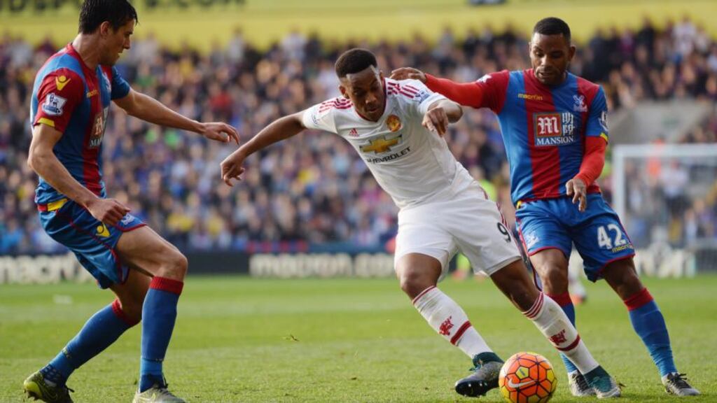 Anthony Martial: French teenager deprived of space to attack at  Selhurst Park. Photograph: Tony O’Brien/Reuters