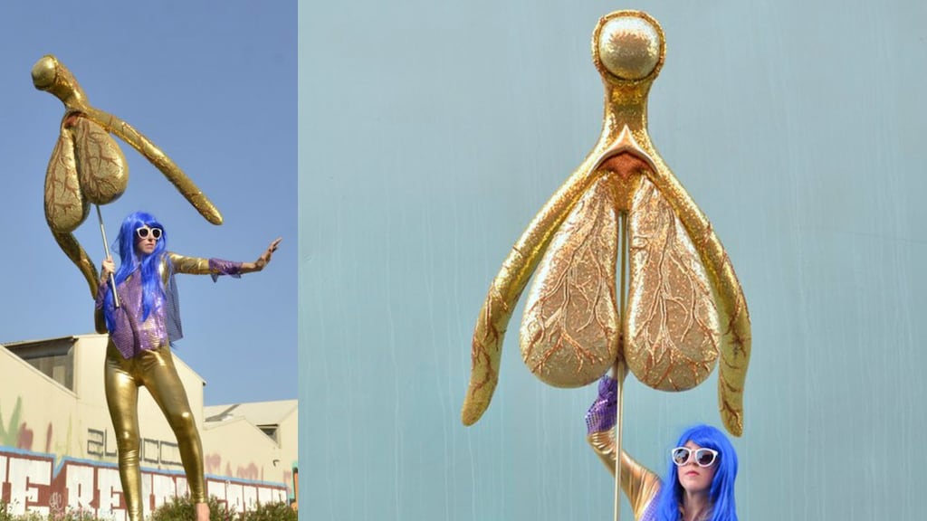 The Glitoris – a gold, 100:1 scale model of a clitoris by artist Alli Sebastian Wolf to raise awareness of female sexuality. Photographs: Alli Sebastian Wolf