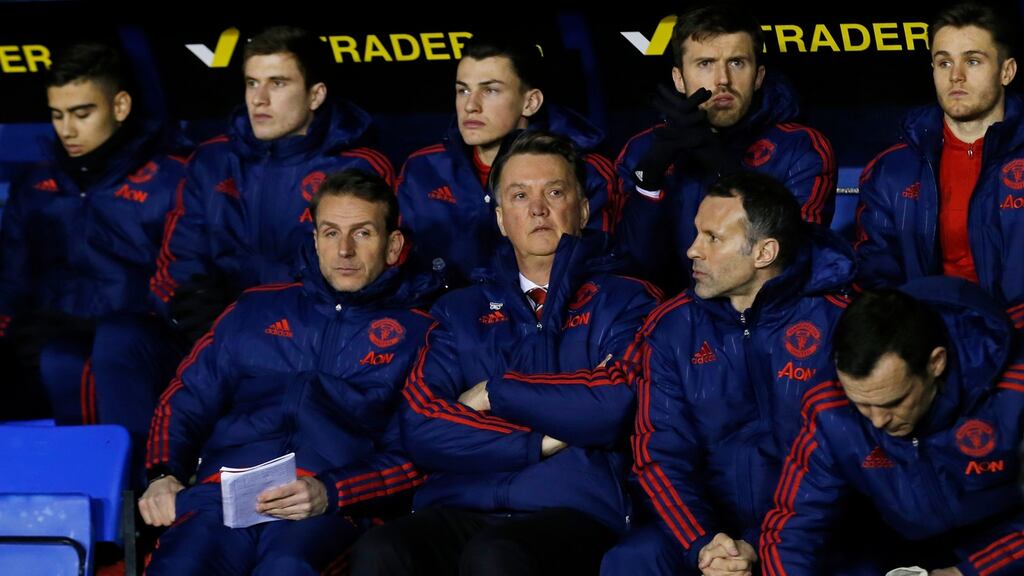 Manchester United manager Louis van Gaal looks on during their FA Cup fifth round win. Photograph: Lee Smith/Reuters