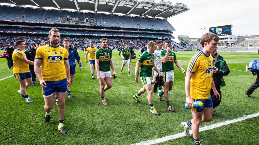 Roscommon and Kerry players leave the pitch in Croke Park. We know trying to replicate some sort of league format during the summer just won’t attract support. Photo: Cathal Noonan/Inpho