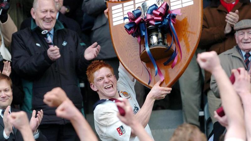 Royal School Armagh captain John McCall on St Patrick’s Day, 2004, with the Ulster Schools Senior Cup after his side beat Campbell College in the final. Photograph: Stephen Davison.
