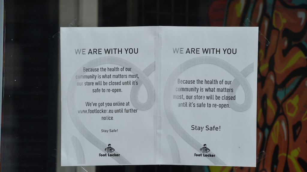 A notice of closure in March on the door of Footlocker, Grafton Street .