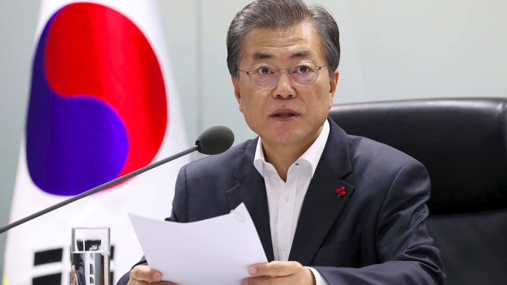 South Korea’s president Moon Jae-In: Relations with China have been strained since the deployment of the Thaad system by Seoul. Photograph: Yonhap/AFP