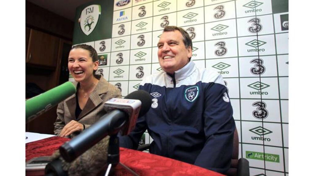 Marco Tardelli attempts to lighten the mood during this morning's press conference. Photograph: Inpho