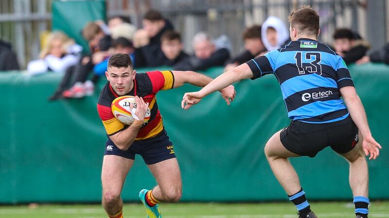 Lansdowne’s Harry Brennan takes on Shannon’s Patrick Ryan during an All-Ireland League Division 1A clash at the Aviva Stadium. Photograph: Ben Whitley/Inpho