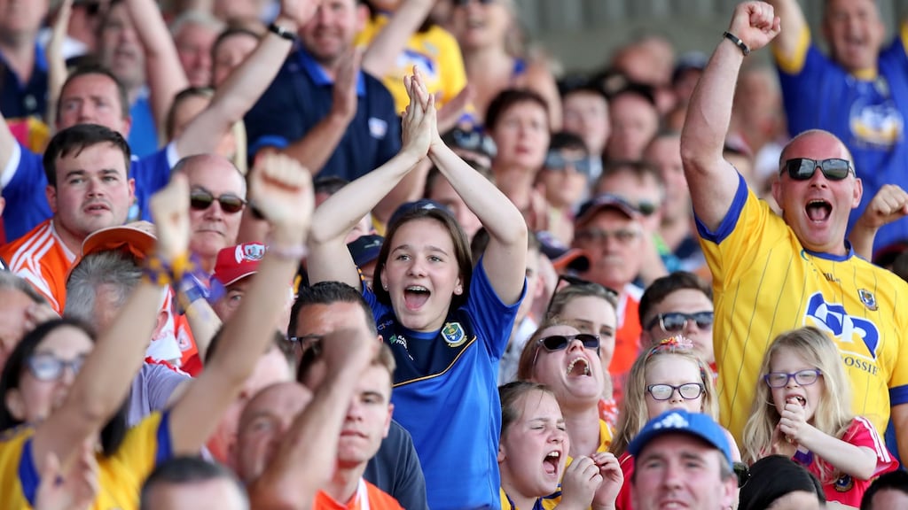Roscommon fans in good voice during the All-Ireland qualifier victory over Armagh at O’Moore Park.  Photograph: Bryan Keane/Inpho