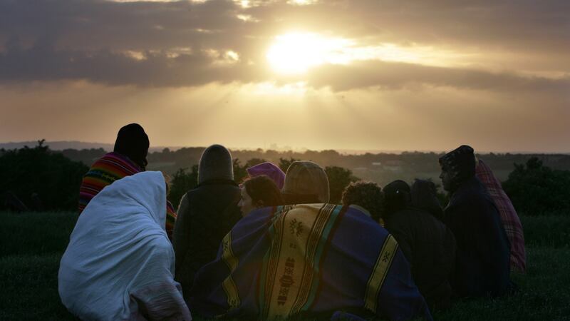 Witnessing the summer solstice sunrise on the Hill of Tara in 2006. Photograph: Frank Miller