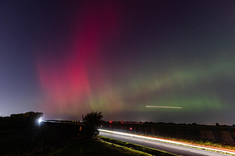 The Northern Lights or Arora Borealis pictured at Dublin Airport this evening. Photograph: Gary Ashe.