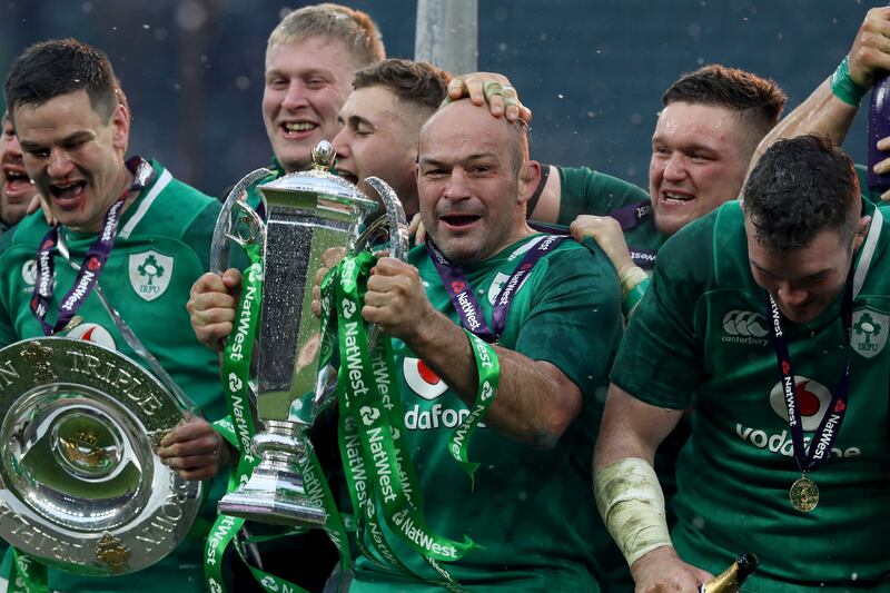 Ireland's Rory Best celebrates winning the Grand Slam in Twickenham, London, in 2018. Photograph: Bryan Keane/Inpho