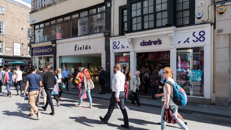 21-23 Grafton Street, rented by Hickey’s Pharmacy, Fields Jewellers and Claire’s Accessories, are to be sold as Lot 1 in the Grafton Collection portfolio. Photograph: Tony Healy