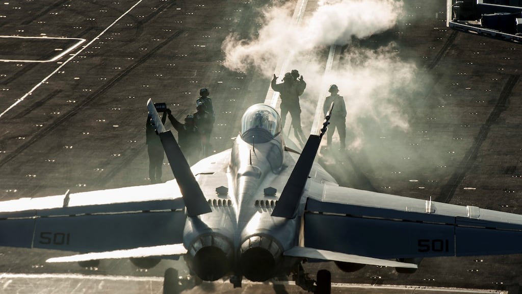 US military plane on board an aircraft carrier. File photograph: LA Preston/AFP/Getty Images