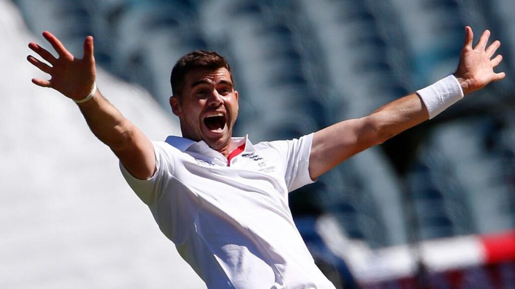 England’s James Anderson appeals for a successful wicket of Australia’s George Bailey during the second day of the fourth Ashes test at the MCG. Photograph: David Gray/Reuters