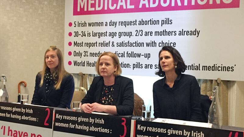 From left are academic Abigail Aiken, Solidarity TD Ruth Coppinger and Dr Rebecca Gomperts of abortion right group Women on Web, during a press conference this week on the issue of importing abortion pills online, at Buswells Hotel in Dublin. File photograph:  Laura Paterson/PA Wire