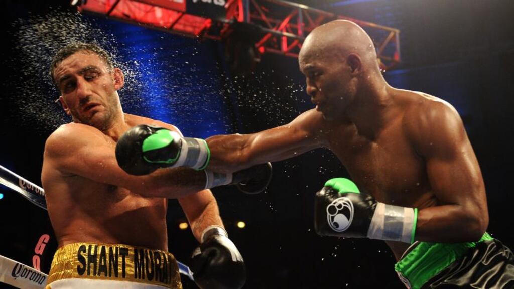 Bernard Hopkins throws a right at Karo Murat during their light heavyweight fight in Boardwalk Hall Arena in 2013 in Atlantic City, New Jersey. Two months before turning 50, Hopkins will face the fearsome Sergey Kovalev. Photograph: Maddie Meyer/Getty Images