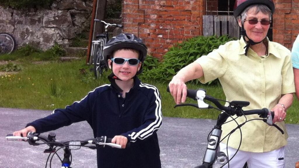 Ben Shields, Athenry, Co Galway (8), and Maeve Brady (70) on the Greenway cycle