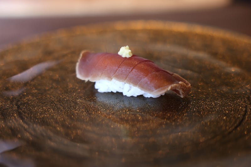 The sushi course is 10 different types of nigiri and one maki. Photograph: Dara Mac Dónaill