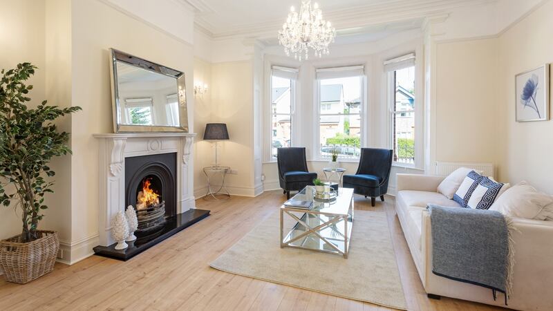 Living room with bay window