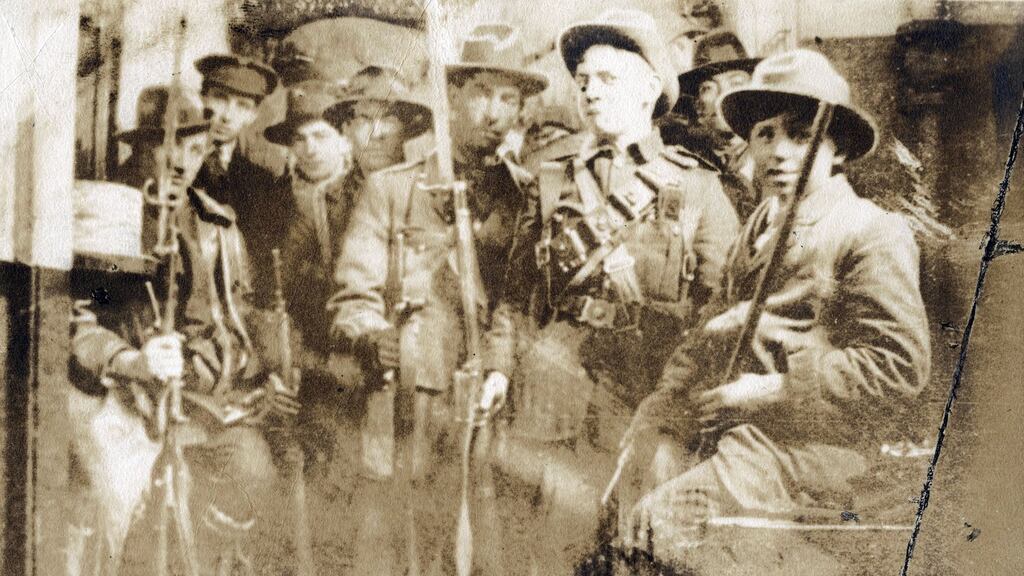 Irish Volunteers and one Irish Citizen Army member inside the GPO in 1916: behind both the Rising and Brexit vote was desire for a return to a halcyon age. Photograph: Defence Forces Military Archives, Cathal Brugha barracks