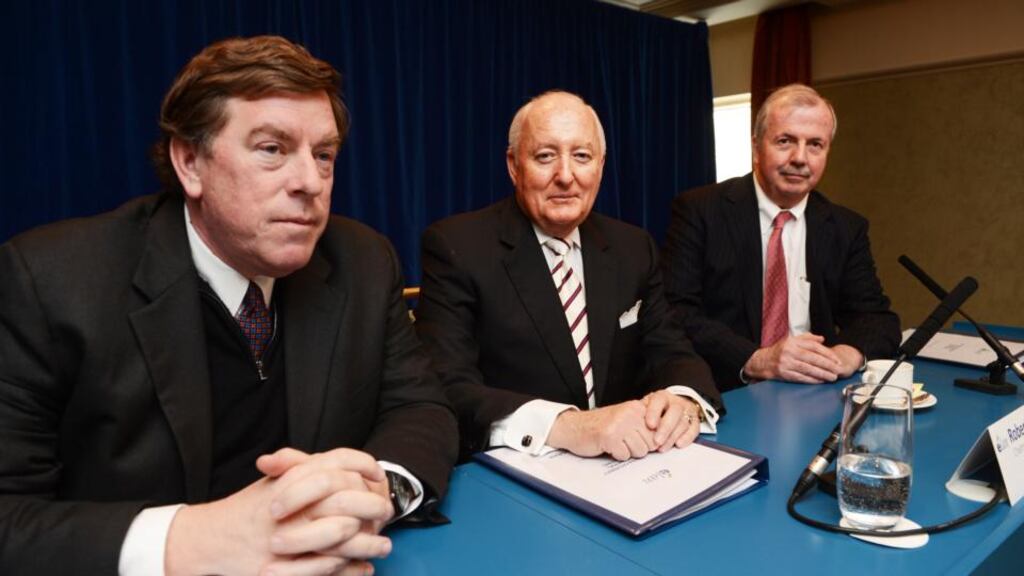 Elan chief executive Kelly Martin, chairman Robert A Ingram, and company secretary Liam Daniel. Photograph: Cyril Byrne