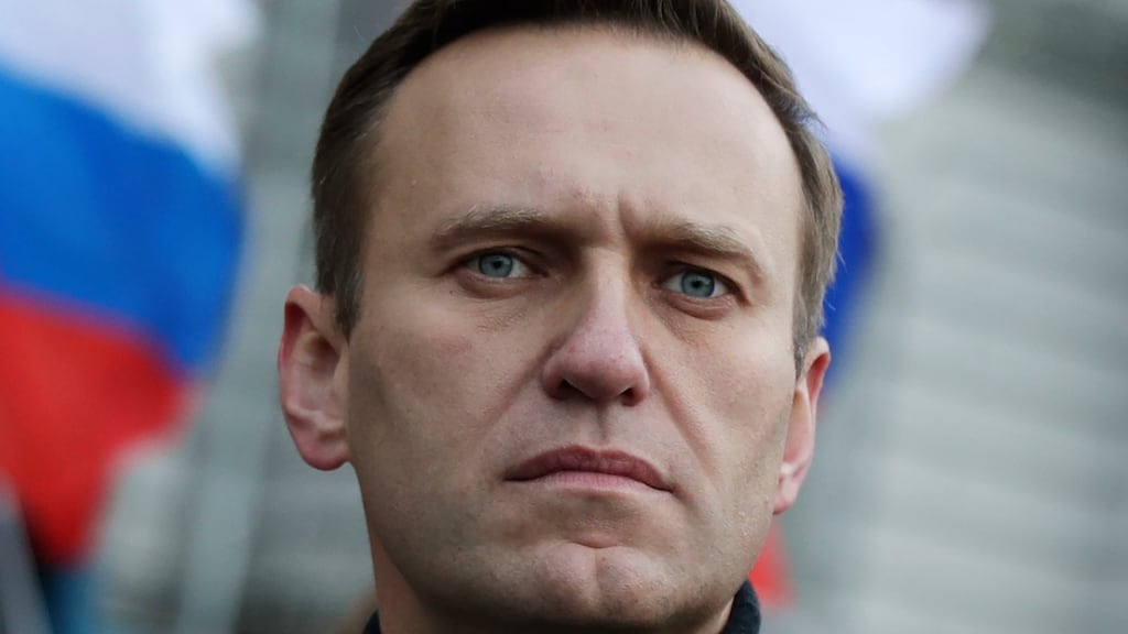 Russian opposition activist Alexei Navalny takes part in a march in memory of opposition leader Boris Nemtsov in Moscow in February. Photograph: AP