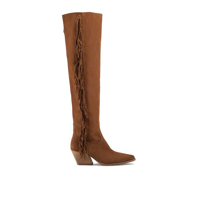 Knee-high suede boots, €625 from Russell + Bromley