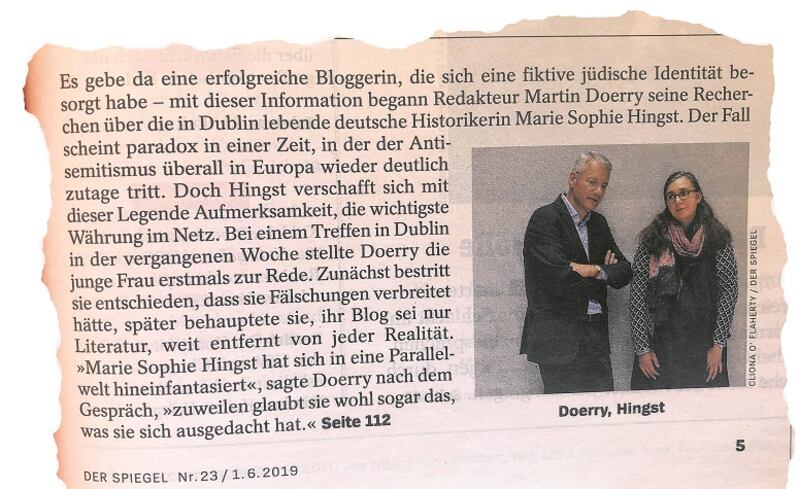 A clipping from the Der Spiegel article about Sophie Hingst