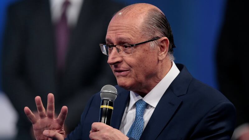 Presidential candidate Geraldo Alckmin of the Brazilian Social Democratic Party particpates in a television debate at the Rede TV studio in Osasco, Brazil. Photograph: Paulo Whitaker/Reuters