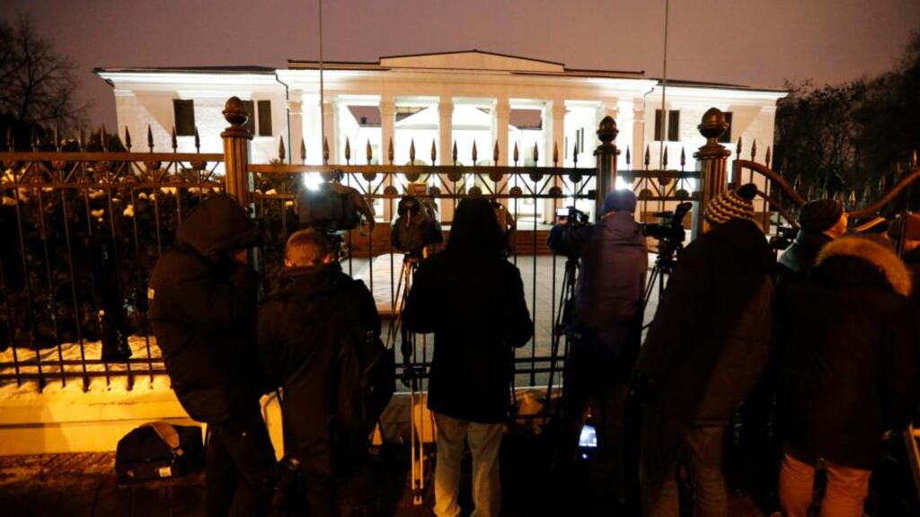 Journalists waiting for a meeting of the four-way summit on eastern Ukraine in Minsk, Belarus, on Tuesday. Photograph: Reuters/Vasily Fedosenko