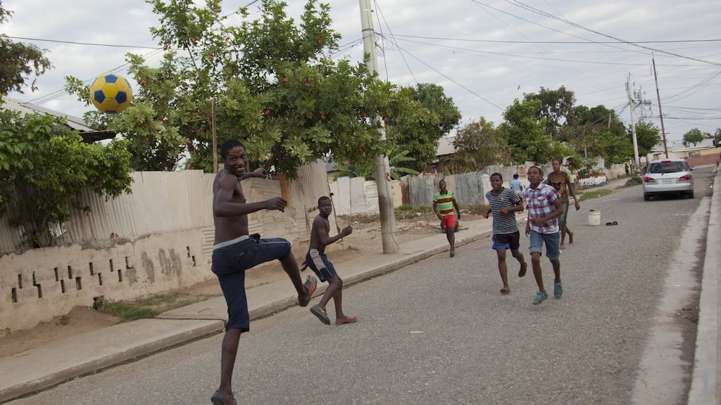 Street soccer in Trenchtown, Kingston, Jamaica. Photograph: Phil Clarke Hill/Getty Images