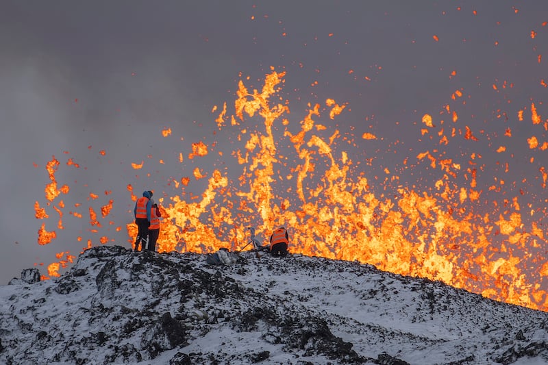 The volcano in Grindavik on Iceland’s Reykjanes Peninsula spewed lava into the air. Photograph: AP