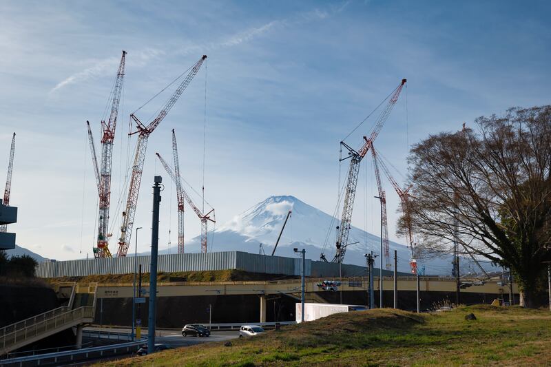 Toyota's Woven City being constructed at the base of Mount Fuji. Photograph: Yuga Kurita/Getty