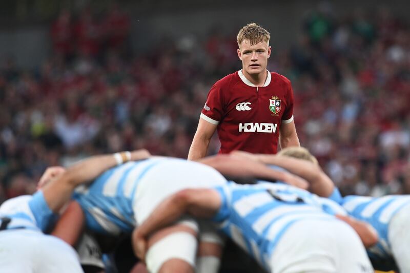 Fin Smith is seen in action as the Lions take on Argentina at the Aviva Stadium on Friday. Photograph: Charles McQuillan/Getty