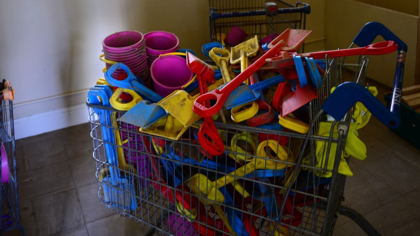One of the old supermarket trolleys used to transport the buckets and spades to the beach. Photograph: Dara Mac Dónaill