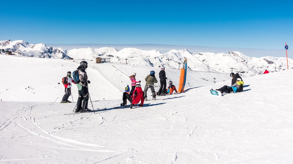 Encamp, Andorra - march 13, 2016:Skiers and snowboarders in Gran Valira ski station in Andorra
