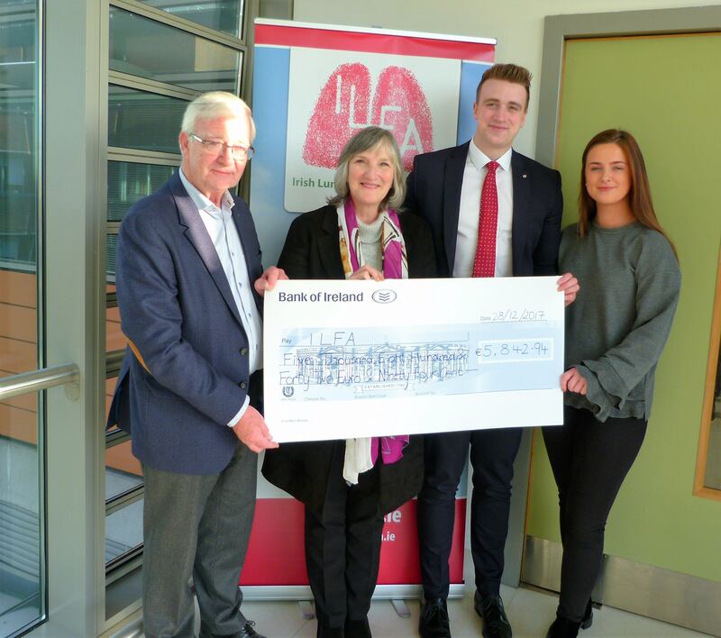 ILFA chairman Eddie Cassidy, Noreen O’Carroll, Stephen O’Carroll and Nicola Hurley. Stephen and Nicola presented money raised for ILFA to the chairman.