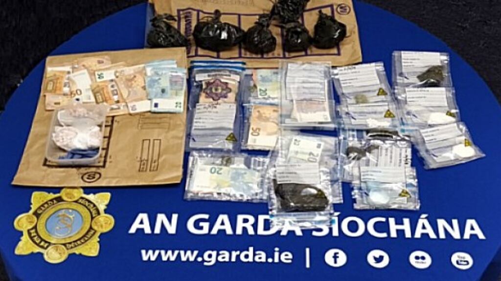 During the search cocaine, cannabis herb and MDMA tablets with an estimated street value of up to €8,000 were seized.