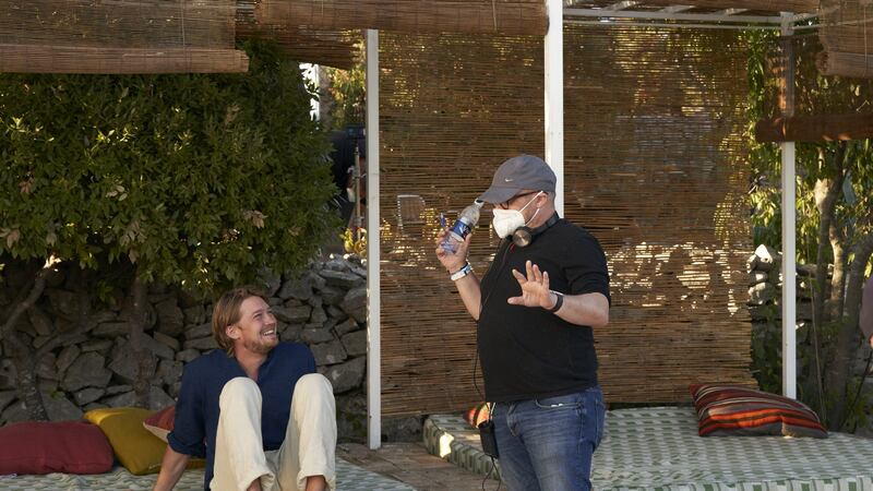 DIrector Lenny Abrahamson on set with Joe Alwyn