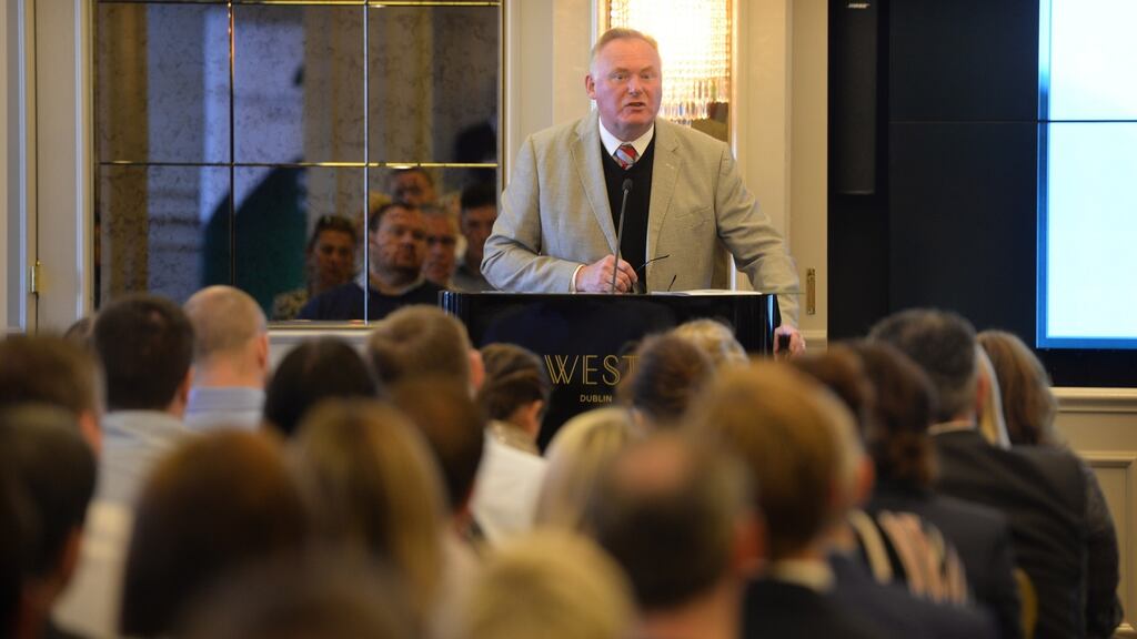 Grahame White, a former counter-terrorist officer with the London Metropolitan Police, speaking at Compliance Ireland conference in Dublin. Photograph: Dara Mac Dónaill / The Irish Time