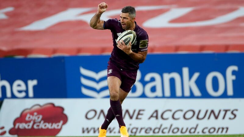 Rob Kearney calls for a mark during his 219th and final game for Leinster against Ulster at the Aviva Stadium. Photograph: James Crombie/Inpho